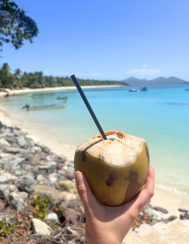 Enjoying coconut water straight from the source